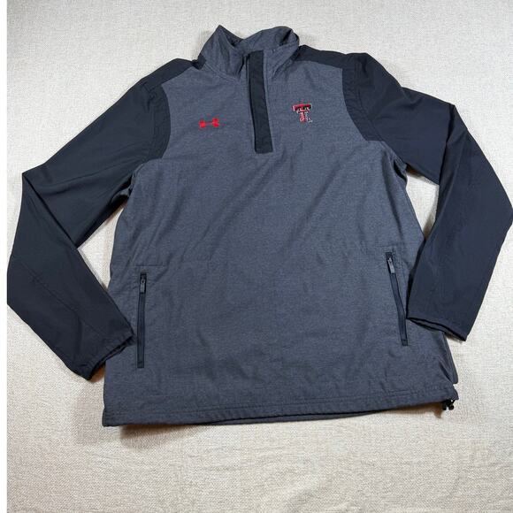 Under Armour Men’s L Black Gray ¼ Zip Long Sleeve Pullover Texas Tech Logo Shirt - Picture 1 of 9